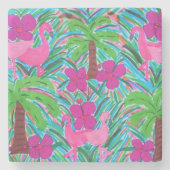 Party Flamingos und Palmen Steinuntersetzer (Vorderseite)