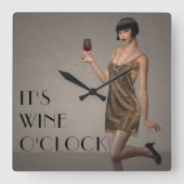 Party Flapper Girl It's Wine O'Clock Wall Clock Quadratische Wanduhr (Vorderseite)