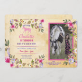 Party Flora Blume Pony Pink Einladung (Vorne/Hinten)