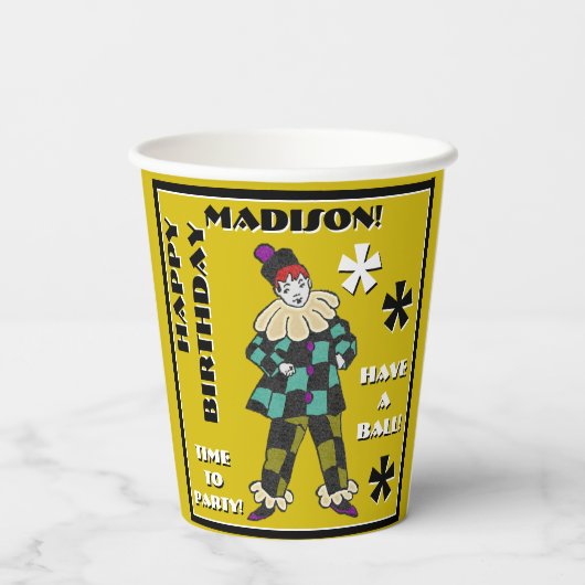 Party-Fool in Farbe (Personalisiert) Pappbecher (Rückseite)