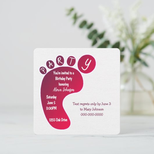 Party-Footprint in Weiß Einladung (Stehend Vorderseite)