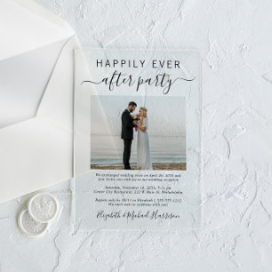 Party-Foto-Hochzeitsempfang Glücklich bis ans Lebe Acryleinladungen