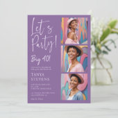 Party Foto lila Lavendel 40 Geburtstag Einladung (Stehend Vorderseite)