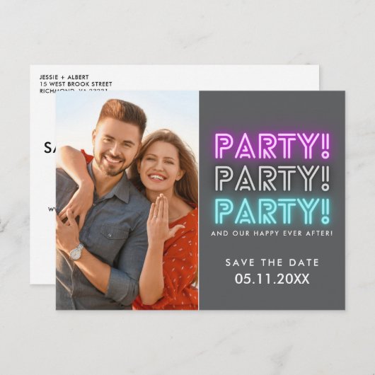 Party Foto QR-Code Hochzeit Speichern Sie das Datu Ankündigungspostkarte (Vorne/Hinten)
