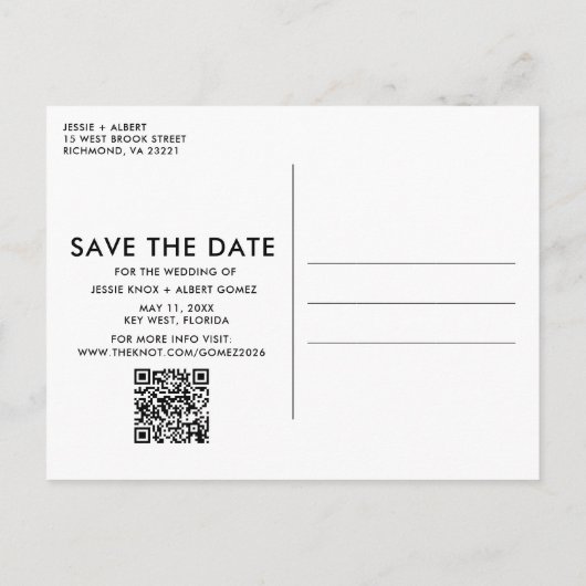 Party Foto QR-Code Hochzeit Speichern Sie das Datu Ankündigungspostkarte (Rückseite)
