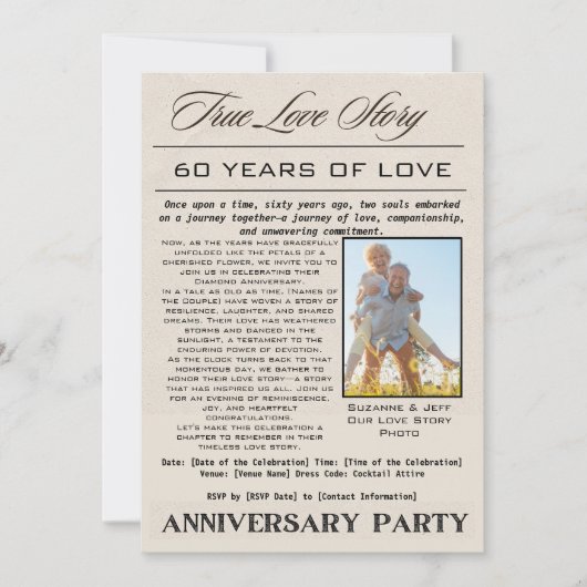 Party Foto zum 60. Jubiläum der wahren Liebe Einladung (Vorderseite)