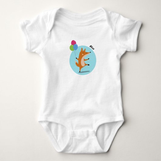 Party Fox With Balloons Custom Name Baby Strampler (Vorderseite)