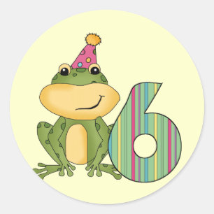 Party Frosch 6. Geburtstag T - Shirt und Geschenke Runder Aufkleber