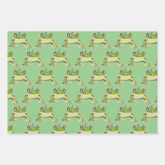 Party Frosch Packpapier Geschenkpapier Set (Vorderseite)