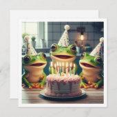 Party Frösche essen Kuchen Geburtstagseinladung Einladung (Vorne/Hinten)