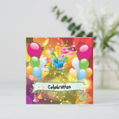 Party Fun Balloons Streamers Celebration Einladung (Stehend Vorderseite)