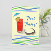 Party-Fun-Cocktail im Pool/Blau+Gelb Einladung (Stehend Vorderseite)