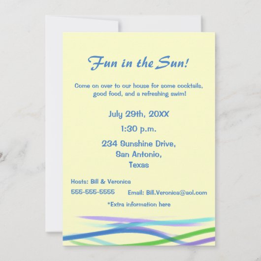 Party-Fun-Cocktail im Pool/Blau+Gelb Einladung (Rückseite)