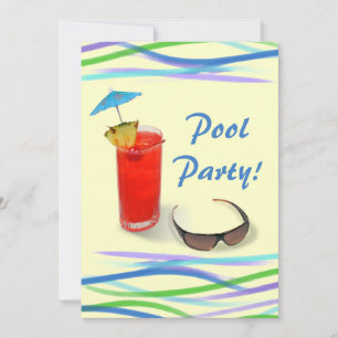 Party-Fun-Cocktail im Pool/Blau+Gelb Einladung
