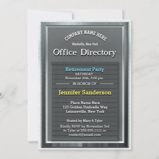 Party | Fun Silver Office Directory Einladung (Vorderseite)