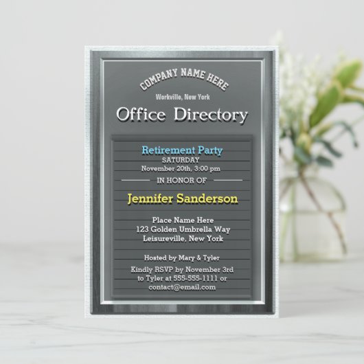 Party | Fun Silver Office Directory Einladung (Stehend Vorderseite)