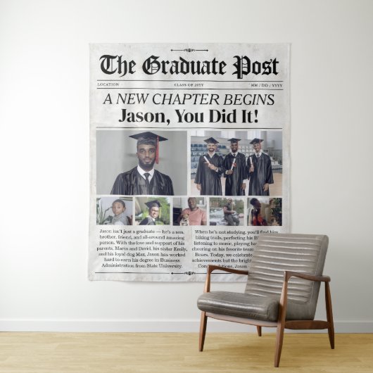 Party für Abschluss-Zeitungen mit Graduate-Banner Wandteppich (Beispiel)