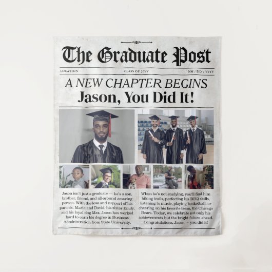 Party für Abschluss-Zeitungen mit Graduate-Banner Wandteppich (Vorderseite)