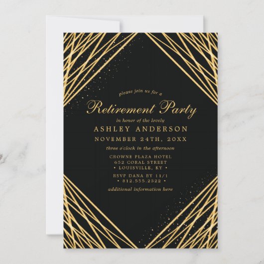 Party für Abstrakte Altersvorsorge in Schwarz-Gold Einladung (Vorderseite)