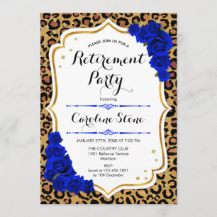 Party für Altersversorgung - Royal Blue Gold Leopa Einladung