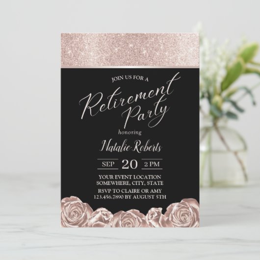 Party für Altersvorsorge Moderne Rose Gold Foil Bl Einladung (Stehend Vorderseite)