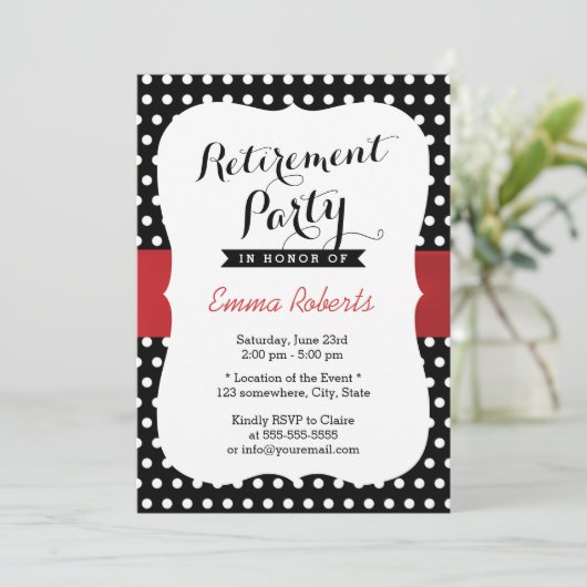 Party für Altersvorsorge Red Ribbon Schwarz-weiß P Einladung (Stehend Vorderseite)