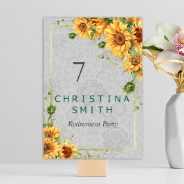 Party für antike Watercolor Sonnenblumen Tischnummer