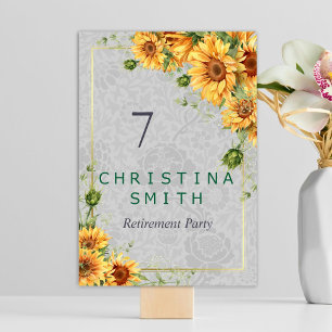 Party für antike Watercolor Sonnenblumen Tischnummer
