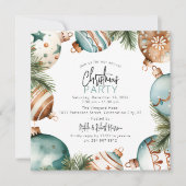 Party für aquamarine und goldene Weihnachtsbäume Einladung (Vorderseite)