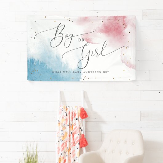 Party für Aquarellfarben Rosa und Blaues Geschlech Banner (Insitu)