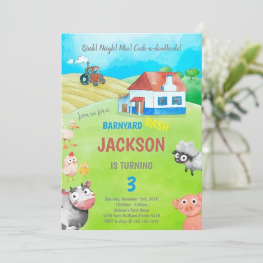 Party für Barnyard Animals für Jungen Einladung (Stehend Vorderseite)