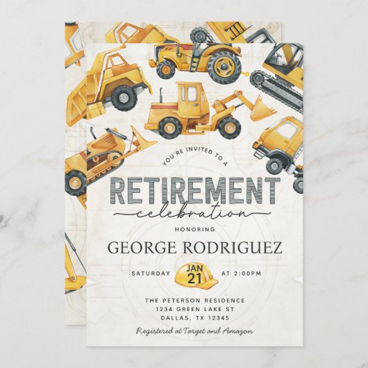 Party für Bauruhestand Einladung (Vorne/Hinten)