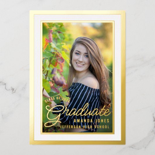 Party für Black and Gold Abschluss Folieneinladung (Vorderseite)