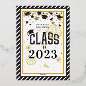 Party für Black and Gold Abschluss Folieneinladung (Rückseite)