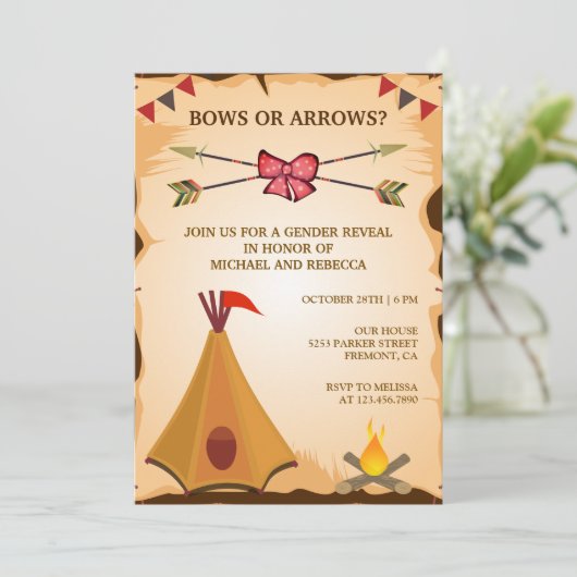 Party für Boho-Stammesbrüche oder Pfeile Einladung (Stehend Vorderseite)