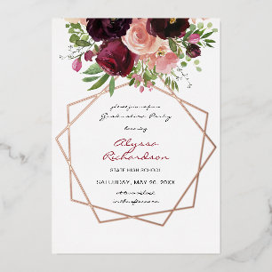 Party für Burgund und Rosa Blumen und Rahmen Folieneinladung