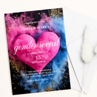 Party für das Baby "Blue and Pink Smoke Heart" Einladung