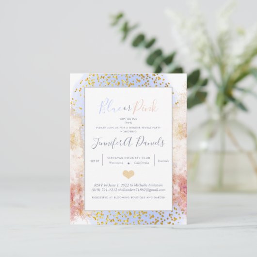 Party für das blaue oder rosa Geschlecht Einladung (Stehend Vorderseite)