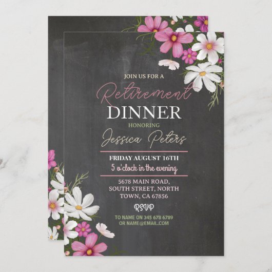 Party für das blumengeschüttelte Rente von Frauen  Einladung (Vorne/Hinten)