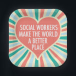 Party für das Herz eines Sozialarbeiters Pappteller<br><div class="desc">Sozialarbeiter machen die Welt zu einem besseren Ort. Eine schöne,  inspirierende Party-Papiertafel für einen Sozialdienstleister mit hübschem Retroherz und fröhlichen Farben.</div>