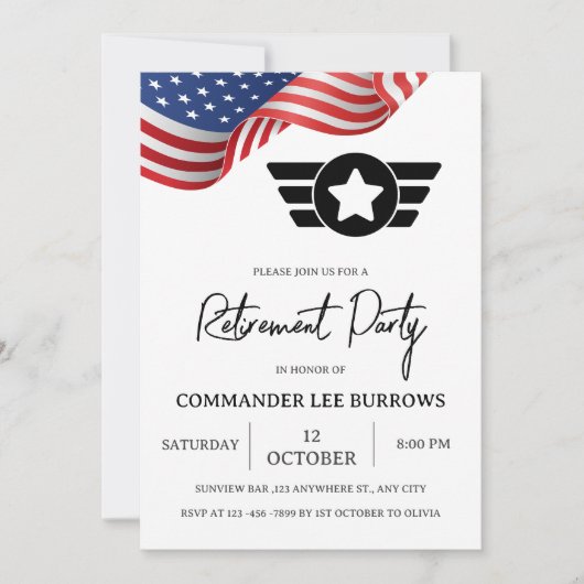 PARTY für das militärische Ruhestand der US-Flag Einladung (Vorderseite)