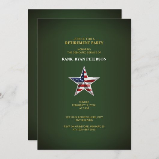 Party für das militärische Ruhestand - Patriotic S Einladung (Vorne/Hinten)