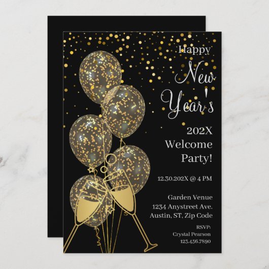 Party für das neue Jahr Einladung (Vorne/Hinten)