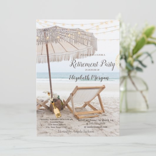 Party für das Ruhestand am Strand Einladung (Stehend Vorderseite)