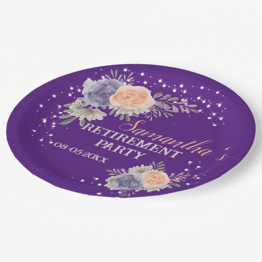 Party für das Ruhestand Floralpeony Rose Lila Pappteller (Schrägansicht)