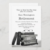 Party für das Ruhestand gepackte Bücher und Lesegl Einladung (Vorne/Hinten)