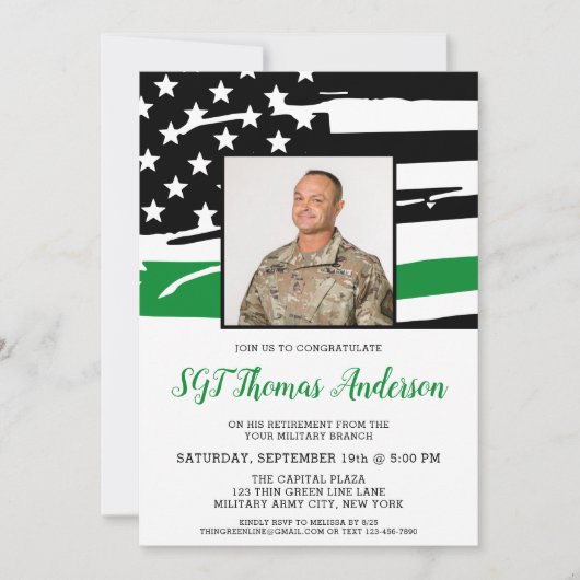 Party für das Ruhestand in dünner grüner Linie Einladung (Vorderseite)