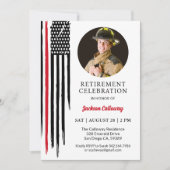 Party für das Ruhestand von Feuerwehrleuten, rote Einladung (Vorderseite)