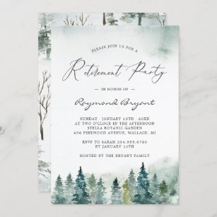 Party für das Ruhestand von Pinien im Winterwald Einladung