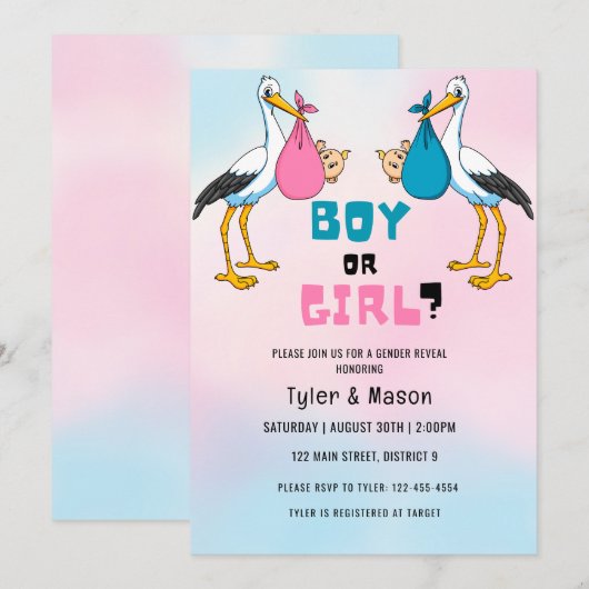 Party für das weibliche oder männliche Geschlecht Einladung (Vorne/Hinten)